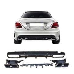 Mercedes W205 c63 arka tampon difüzörü ve egzoz ucu seti amg 2014+