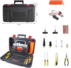 Araç lastik hava kompresörü çift pistonlu tamir kitli plastik çantalı 12 volt