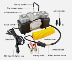 Araç lastik hava kompresörü çift pistonlu tamir kitli plastik çantalı 12 volt