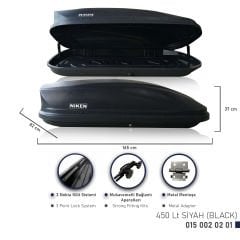 Araç üstü tabut bagaj yük bagajı 3 kilitli siyah 450lt  NİKEN