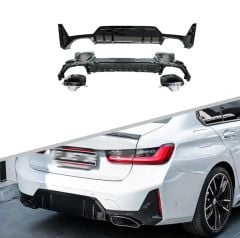 Bmw g20 lci 340 arka tampon difüzörü ve egzoz ucu seti 2022+