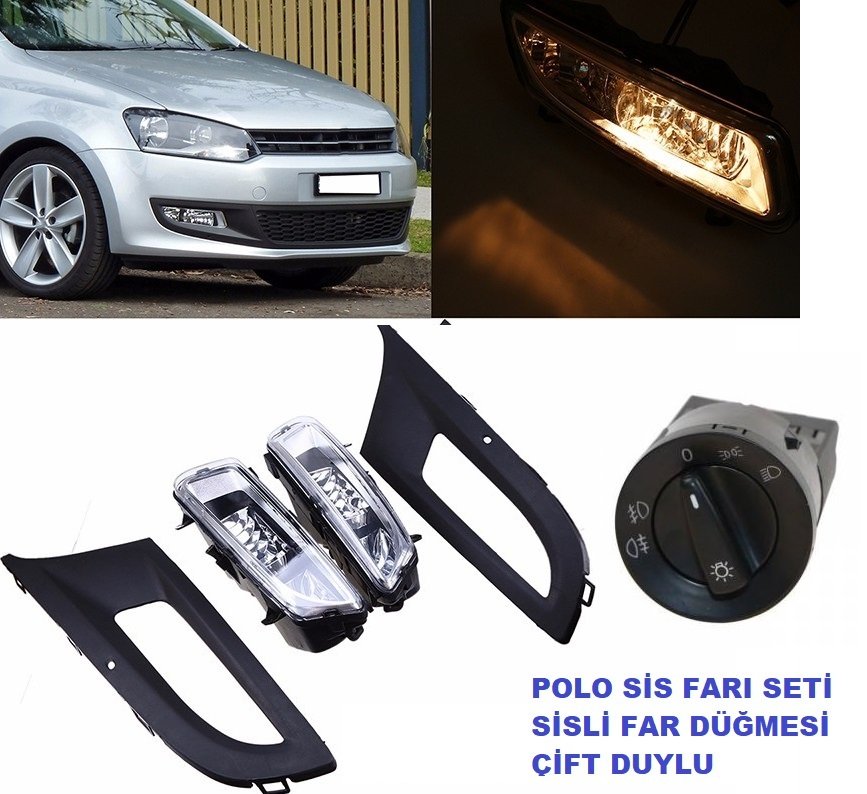 Vw polo 6r sis lambası farı ve far sis anahtarı çift duylu çerçeveli 2009 / 2014