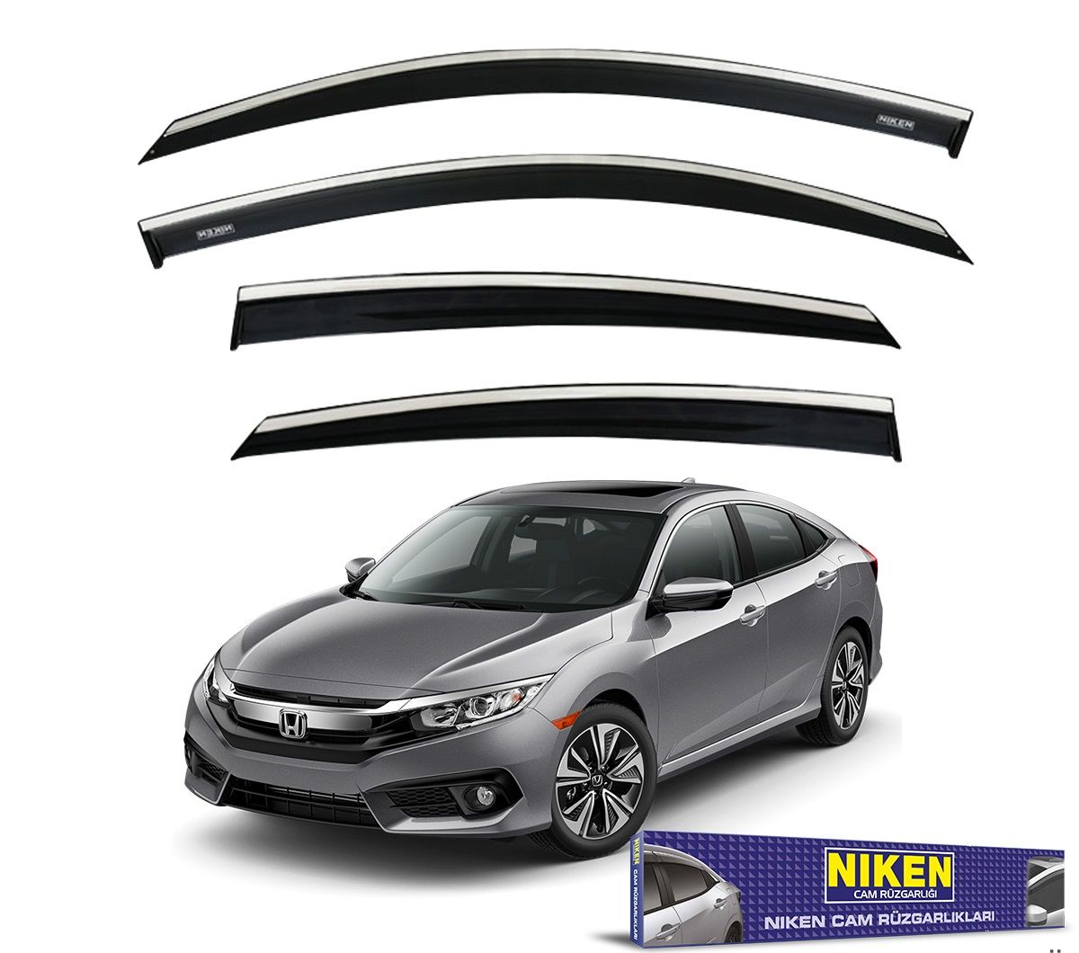 Honda civic fc5 uyumlu cam rüzgarlığı kromlu 2016+ niken