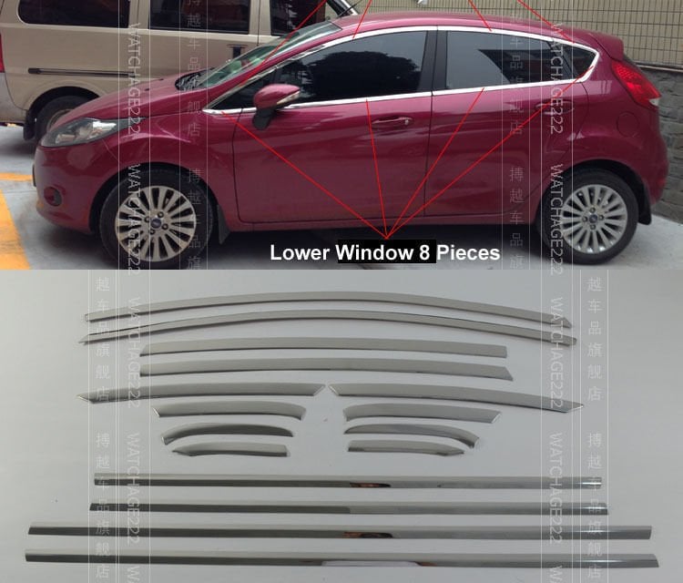 Ford fiesta cam çerçevesi kenar çıtası krom tamtur 2009 / 2017 16 parça