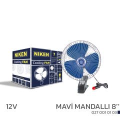 Araç içi vantilatör mavi mandallı 12volt 8 inç NİKEN