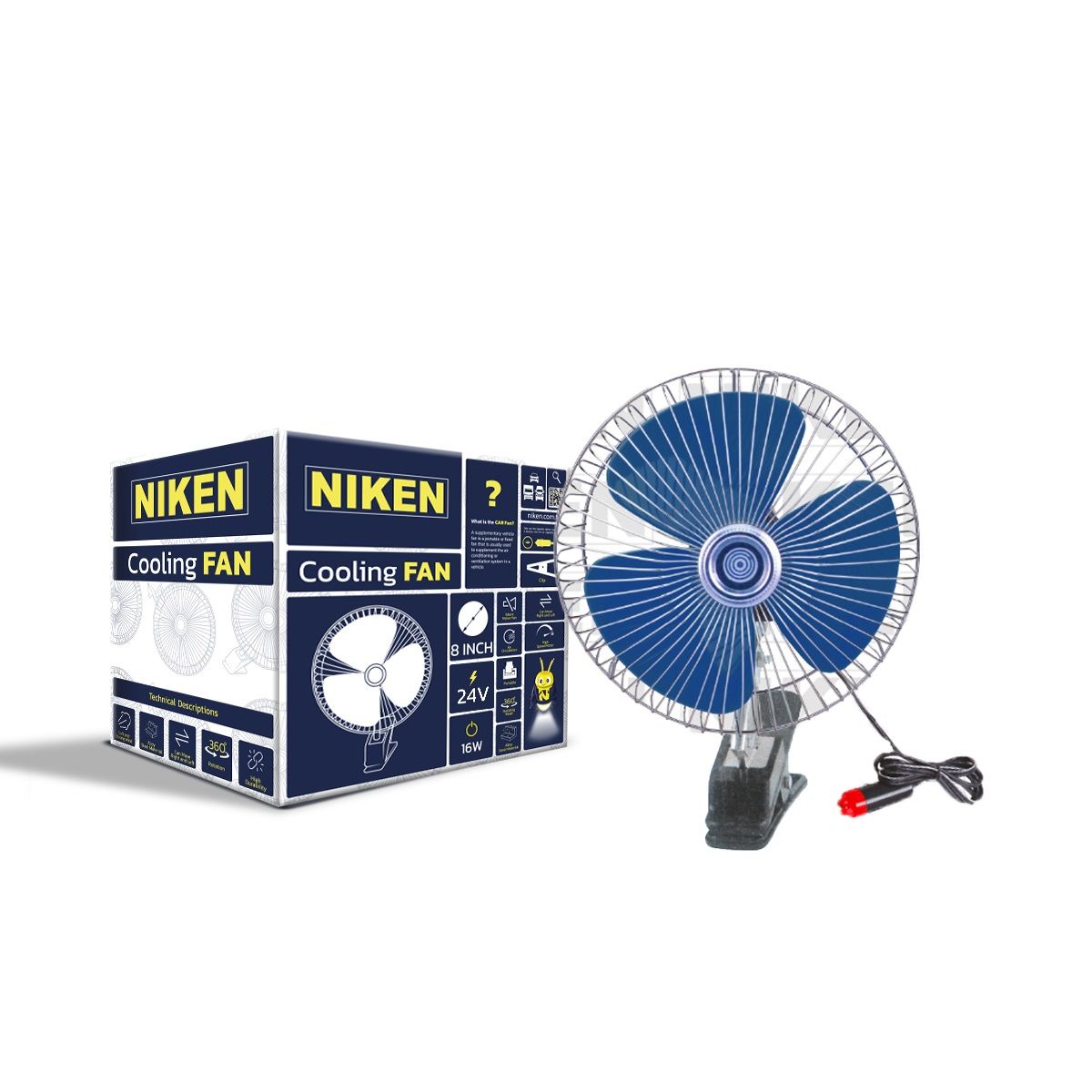 Araç içi vantilatör mavi mandallı 24volt 8 inç NİKEN