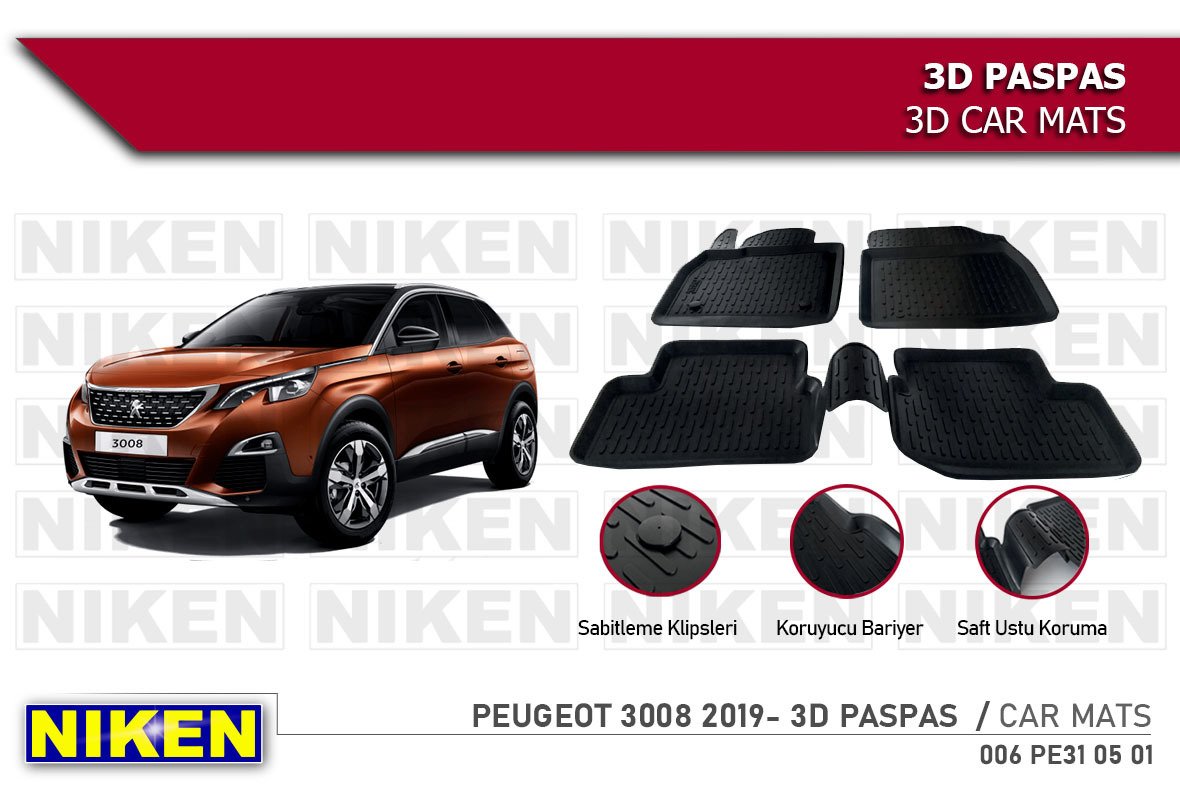 Peugeot 3008 3d havuzlu paspas 2019+ niken