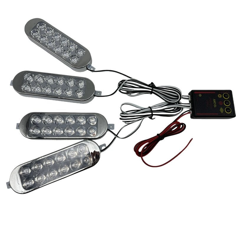 Flaş lamba 4'lü set kumandalı kırmızı-mavi 12-50v / LAPA213