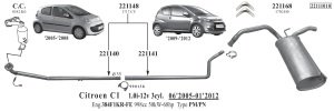 CİTROEN C1 ARKA EGZOZ. 1.0i 12V 2005 >