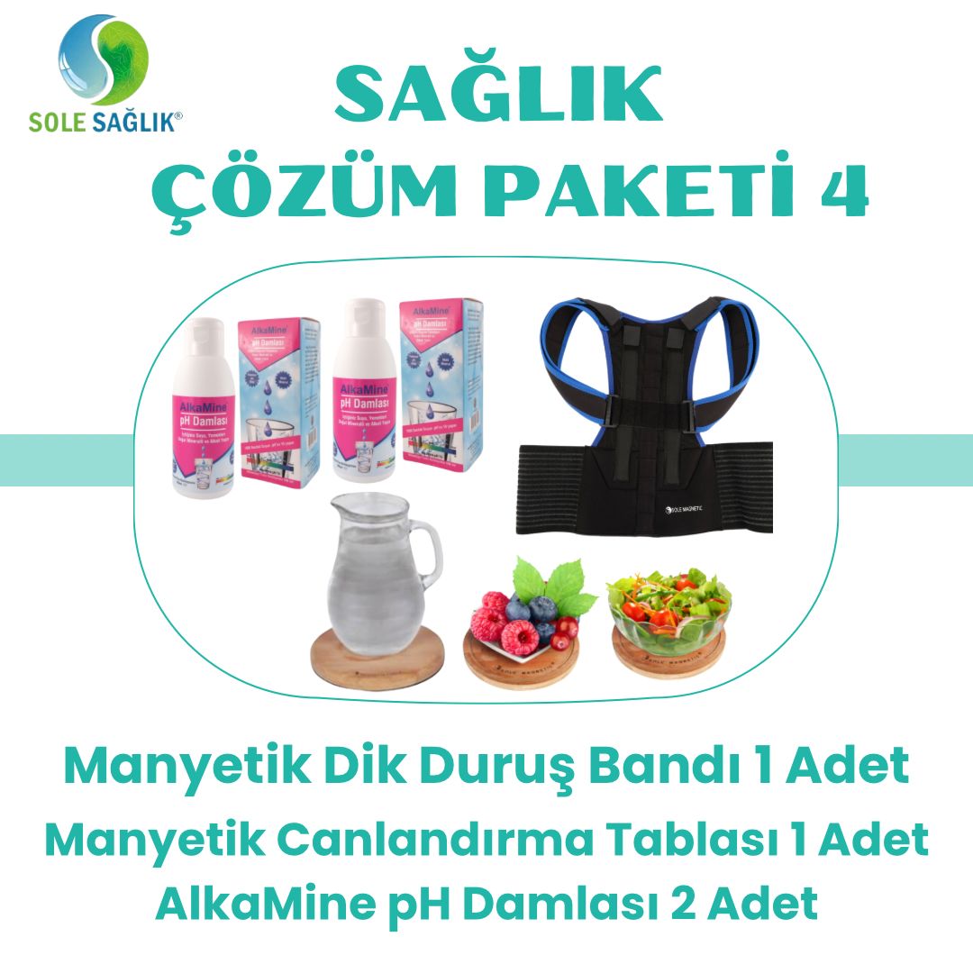 Sole Sağlık Çözüm Paketi 4 (Manyetik Dik Duruş Kamburluk Bandı 1 Adet, Tabla 1 Adt, Alkamine 2 Adt)