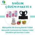 Sole Sağlık Çözüm Paketi 4 (Manyetik Dik Duruş Kamburluk Bandı 1 Adet, Tabla 1 Adt, Alkamine 2 Adt)