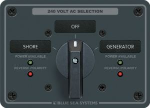 Blue Sea System AC kaynak seçme paneli.
