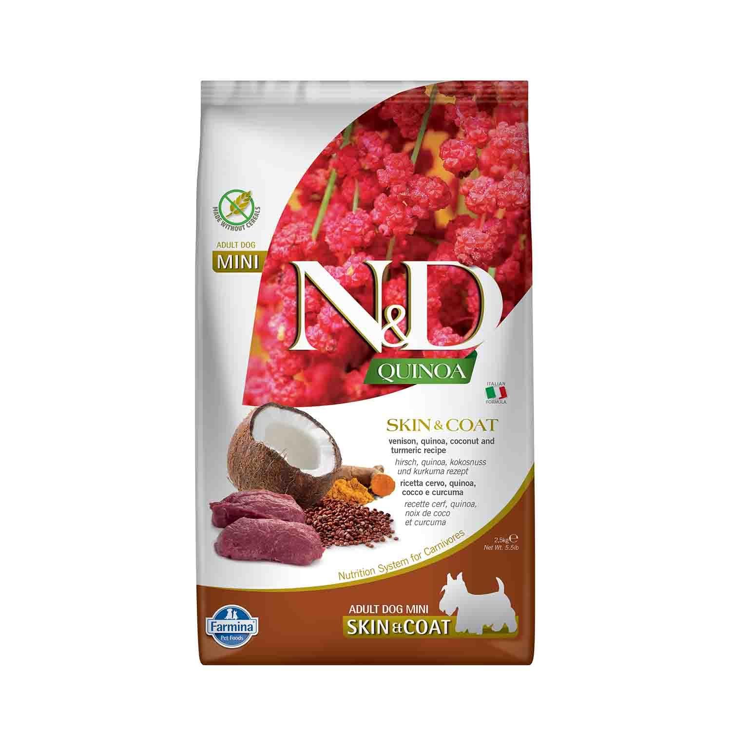ND Quinoa Skin&Coat Tahılsız Geyik Eti ve Hindistan Cevizli Küçük Irk Yetişkin Köpek Maması 2,5kg