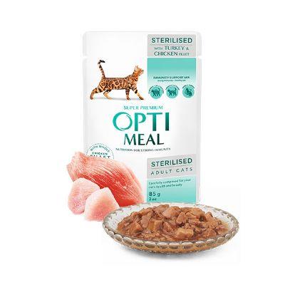 Optimeal Süper Premium Tavuk-Hindi Filetolu Sos İçerisinde Tahılsız Pouch Kısır Kedi Maması 85 Gr