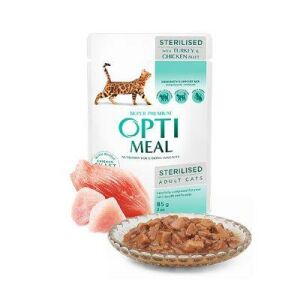 Optimeal Süper Premium Tavuk-Hindi Filetolu Sos İçerisinde Tahılsız Pouch Kısır Kedi Maması 85 Gr