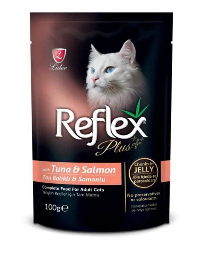 Reflex Plus Ton Balıklı ve Somonlu Jelly Pouch Yetişkin Kedi Yaş Maması 100 Gr