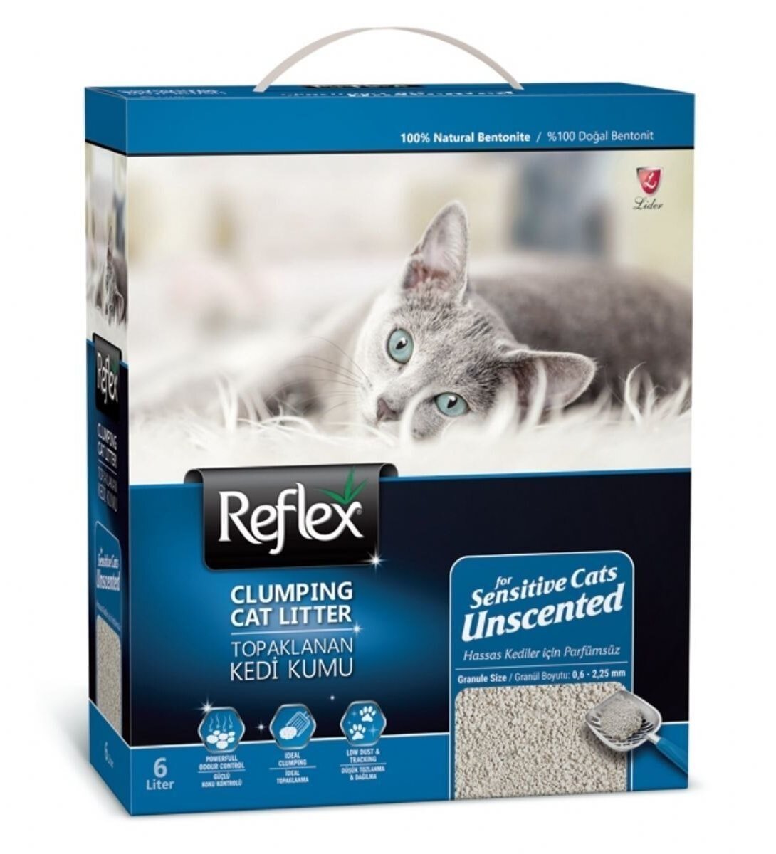 Reflex Hassas Kediler için Parfümsüz Topaklaşan Bentonit Kedi Kumu 6 L