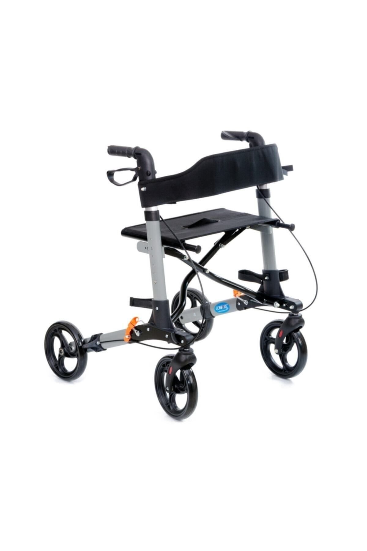 Dm9102 Lüx Rollator Alüminyum Oturaklı Yürüteç Katlanır Sırt Desteği Frenli Katlanır