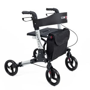 Walker Rollator alüminyum hafif seyahat kurtarıcı, yürüteç tam donanımlı, 3 kat katlanabilir, bagaj için, katlanabilir, seyahat ve uçuş için, yüksekliği ayarlanabilir, kayış, baston tutucu, yürüme