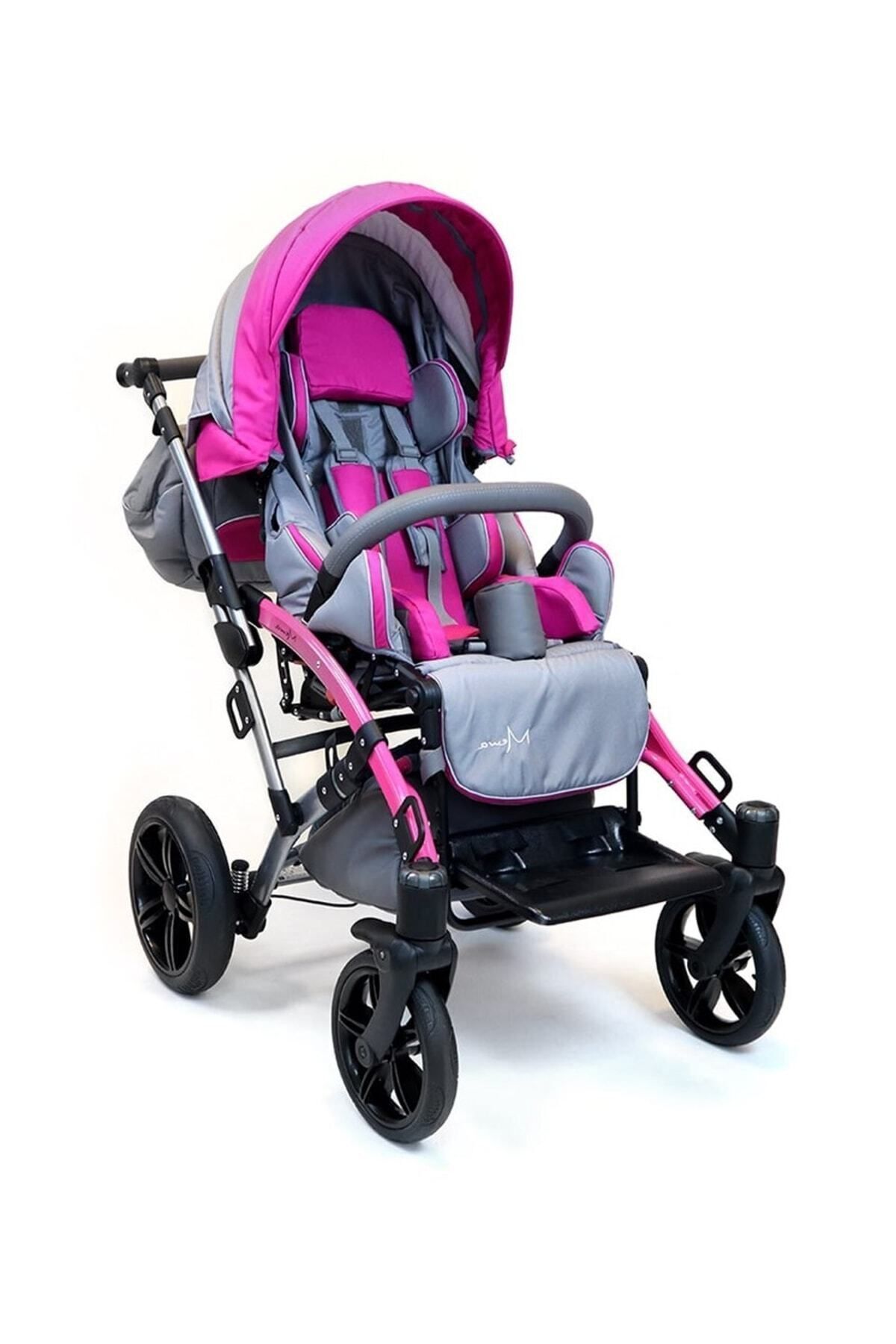 Grizzly Engelli Çocuk Puseti Full Aksesuarlı Gri-Pembe