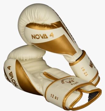 Whiteface Nova4 Boks-Kickboks-Muay Thai  (Kickboks Müsabaka) Eldiveni (Beyaz-Gold) 8 - 10- 12 oz