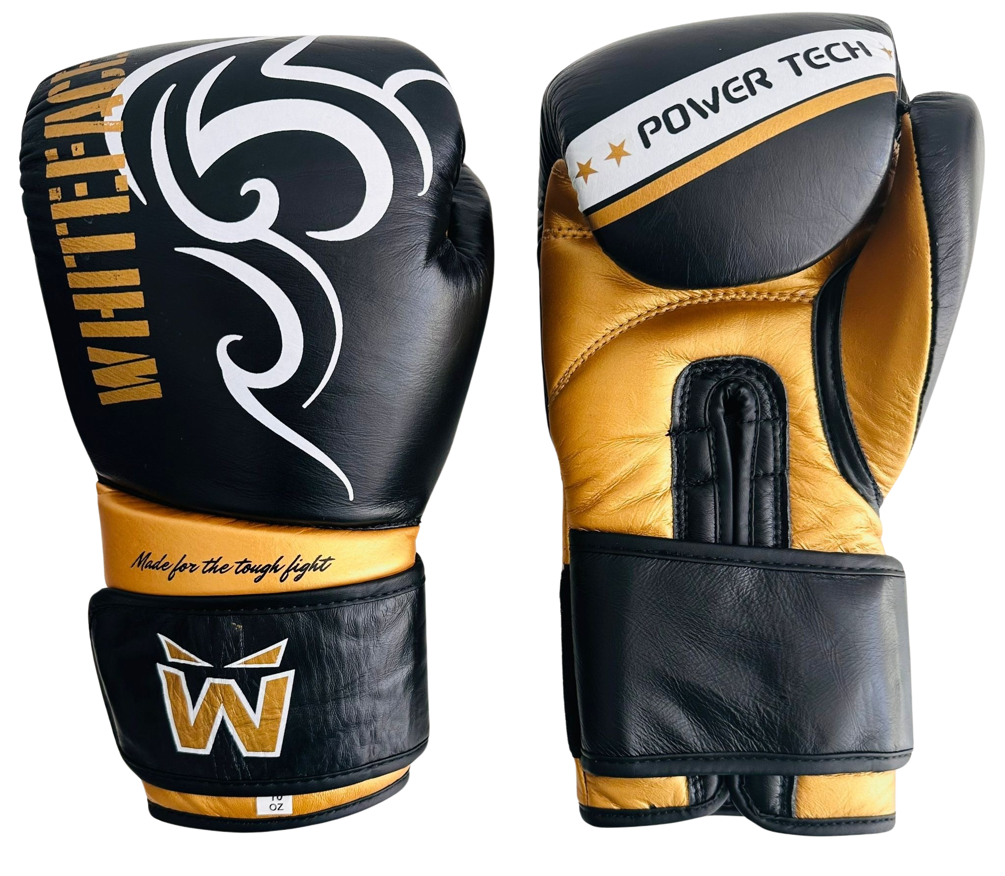 Whiteface Power Tech Deri Boks-Kickboks-Muay Thai Eldiveni (Siyah-Gold) 10-12 oz.