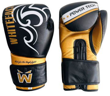 Whiteface Power Tech Deri Boks-Kickboks-Muay Thai Eldiveni (Siyah-Gold) 10-12 oz.