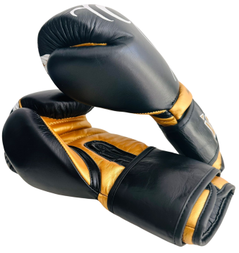 Whiteface Power Tech Deri Boks-Kickboks-Muay Thai Eldiveni (Siyah-Gold) 10-12 oz.