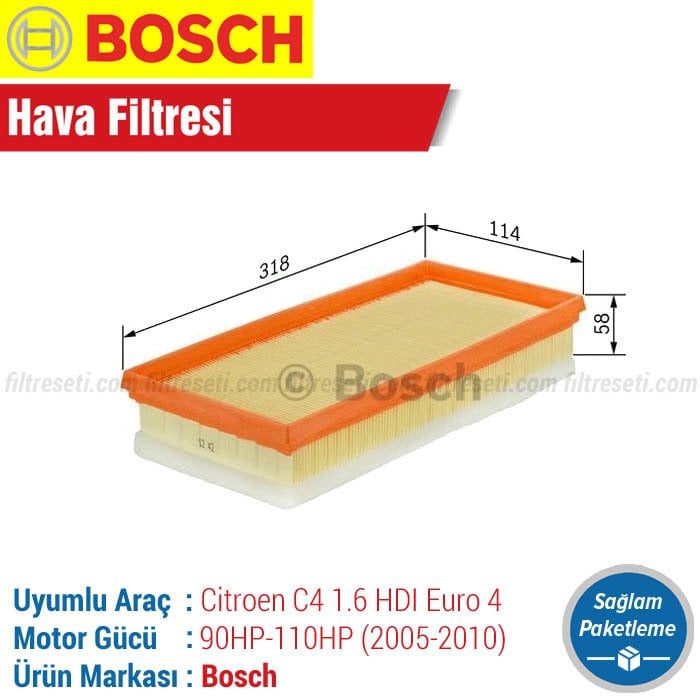 Citroen C4 1.6 HDi Euro 4 Bosch Hava Filtresi (2005-2010)