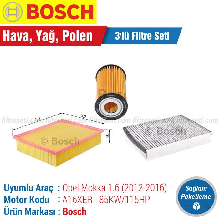 Opel Mokka 1.6 Bosch Filtre Bakım Seti (2012-2016)