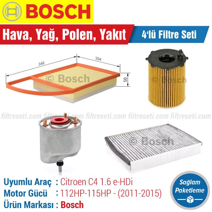 Citroen C4 1.6 e-HDi Bosch Filtre Bakım Seti (2011-2015)