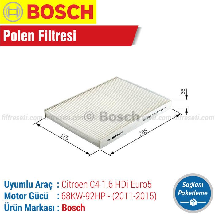 Citroen C4 1.6 HDi Euro 5 Bosch Polen Filtresi (2011-2015)