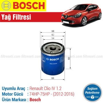 Renault Clio 4 1.2 Bosch Filtre Bakım Seti (2012-2016)