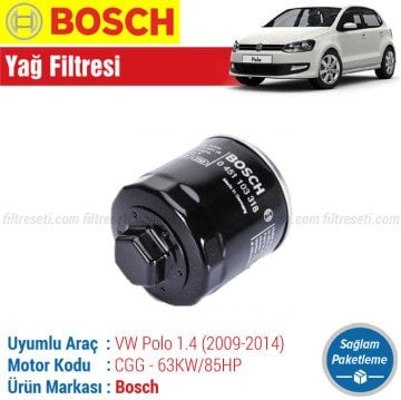 VW Polo 1.4 Bosch Yağ Filtresi (2009-2014) CGG