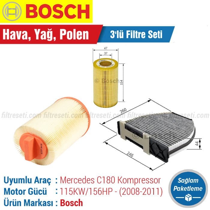 Mercedes C180 Komp. Bosch Filtre Bakım Seti (W204 2008-2011)