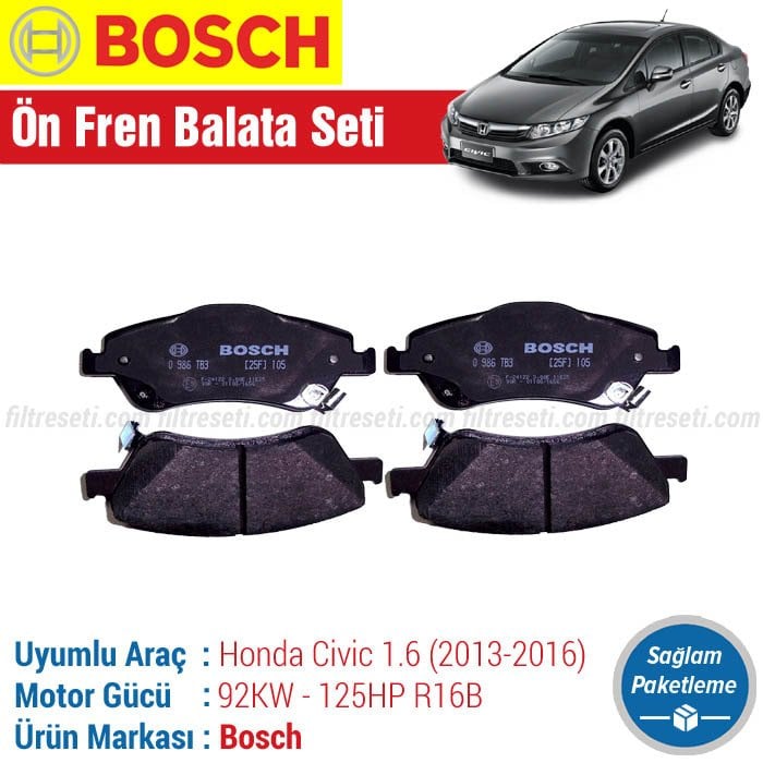 Honda Civic 1.6 FB7 Bosch Ön Fren Balatası (2013-2016)