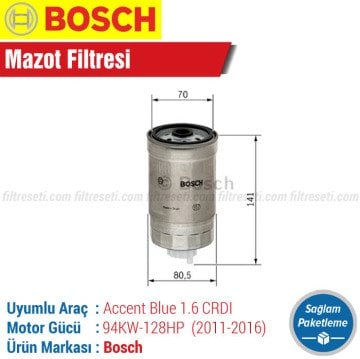 Hyundai Accent Blue 1.6 CRDI Bosch Mazot Filtresi (2011-2016)