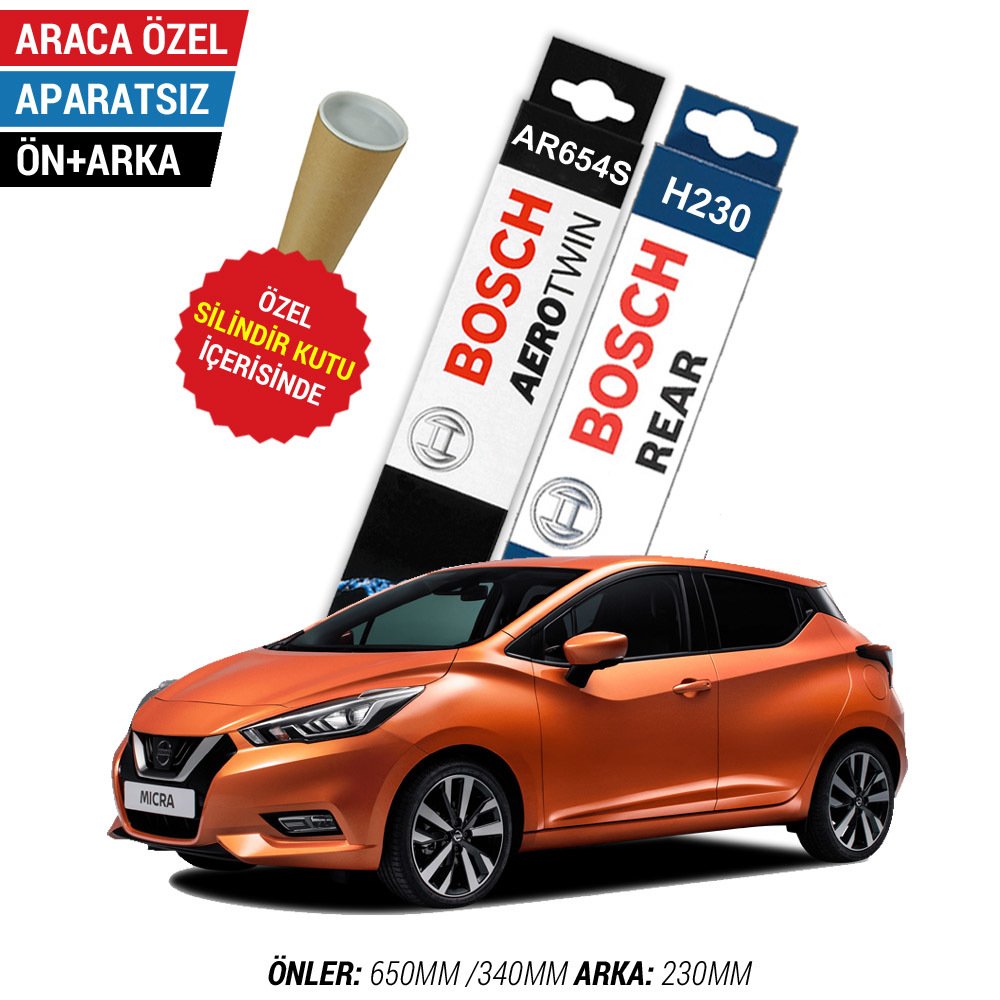 Nissan Micra Ön Arka Silecek Seti (2019-2021) Bosch Aerotwin