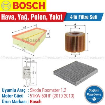 Skoda Roomster 1.2 Bosch Filtre Bakım Seti (2010-2013)