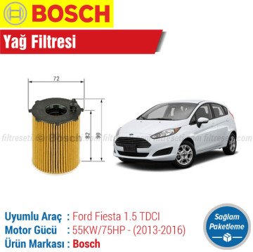 Ford Fiesta 1.5 TDCI Bosch Filtre Bakım Seti (2013-2016) Hava-Yağ-Karbonlu Polen