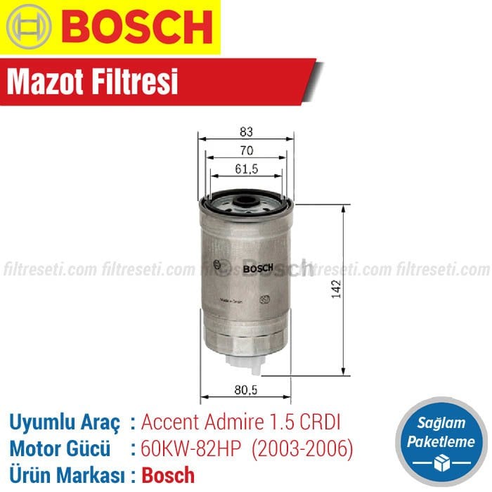 Hyundai Accent Admire 1.5 CRDI Bosch Mazot Filtresi (2003-2006)