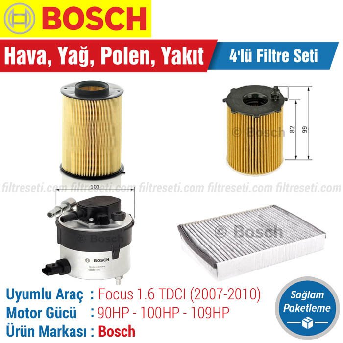 Ford Focus 1.6 TDCI Bosch Filtre Bakım Seti (2007-2010)