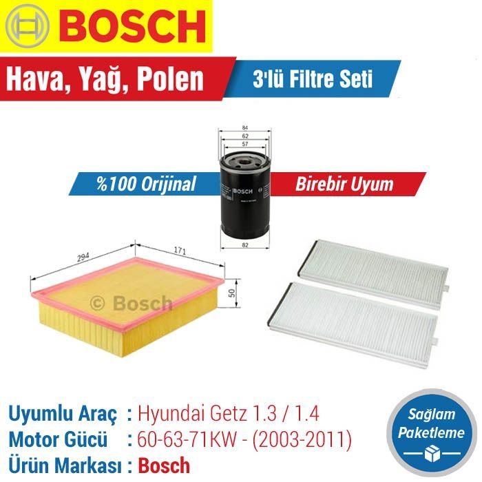 Hyundai Getz 1.3 / 1.4 Bosch Filtre Bakım Seti (2003-2011)