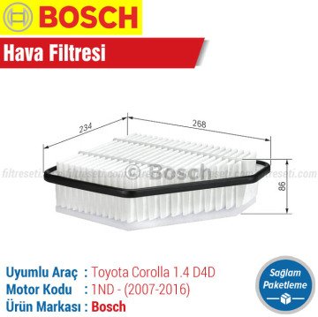Toyota Corolla 1.4 D4D Bosch Filtre Bakım Seti (2007-2018)