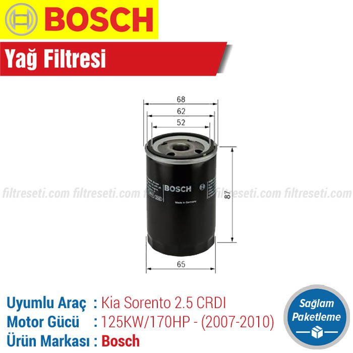 Kia Sorento 2.5 CRDI Bosch Yağ Filtresi (2007-2010) 170HP