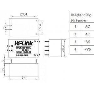 Hi-Link AC 220V - DC 12V Dönüştürücü 3W Güç Kaynağı HLK-PM12