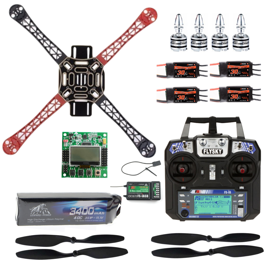 EMAX F450 Drone Seti Combo Paket 6 kanal FlySky  kumanda ve KK2. 15 Uçuş Kartlı