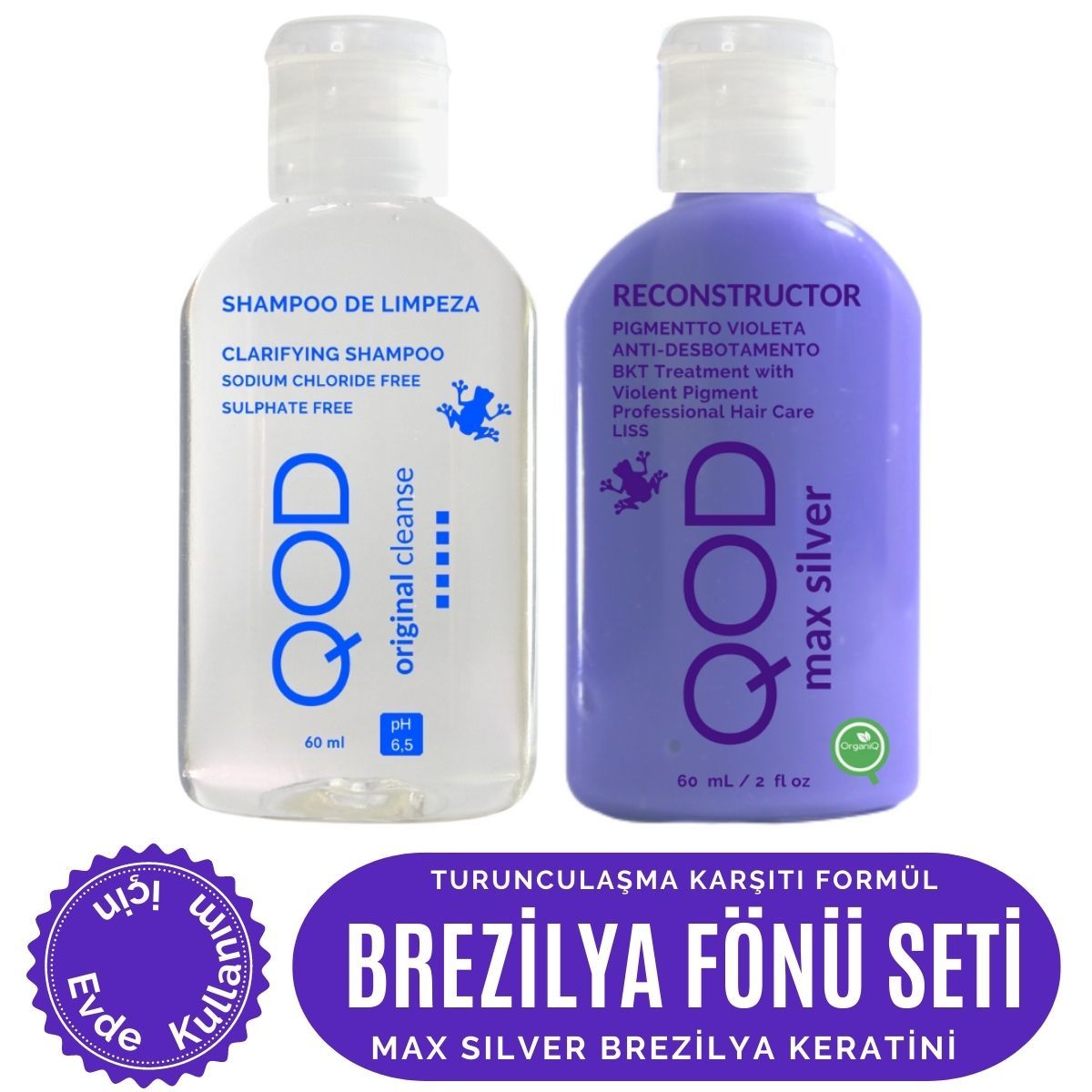 QOD Brezilya Fönü Max Silver Profesyonel Brezilya Keratini Uygulama Kiti (Max Silver Keratin 60 mL + Arındırıcı Şampuan 60 mL )