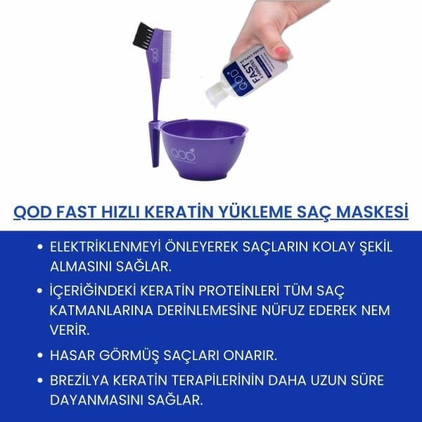 QOD Fast Elektriklenme Önleyici & Hızlı Keratin Yükleme Saç Maskesi ve Arındırıcı Şampuan Seti 60mL - Sadece 4 Dakikada Keratin Bakım / Nem & Yumuşaklık Veren Hızlı  Keratin  Terapi