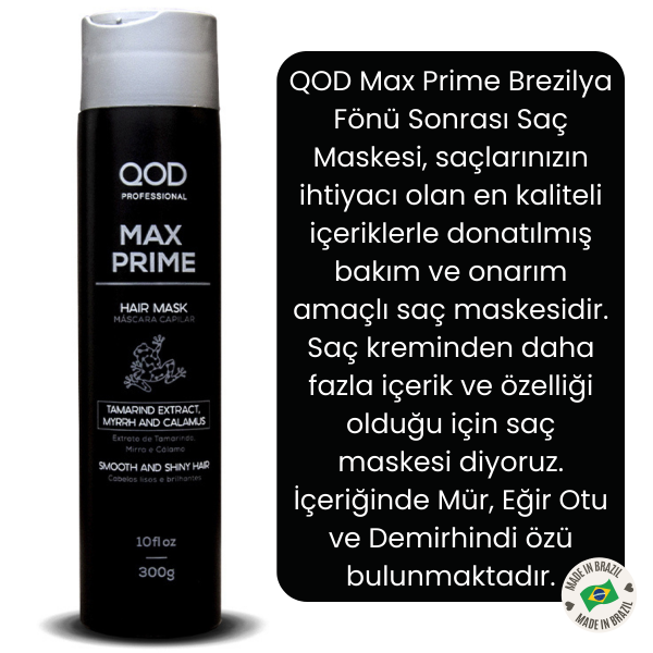 QOD Max Prime Brezilya Fönü Sonrası Şampuanı 300 mL & Saç Maskesi 300 mL Seti